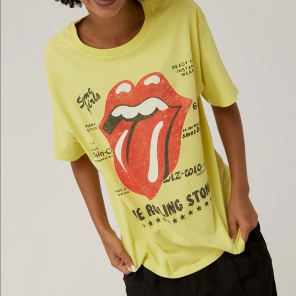 Daydreamer Tops - DAYDREAMER NWOT Rolling Stones 1978 Boyfriend Band Tee Neon Yellow Oversized